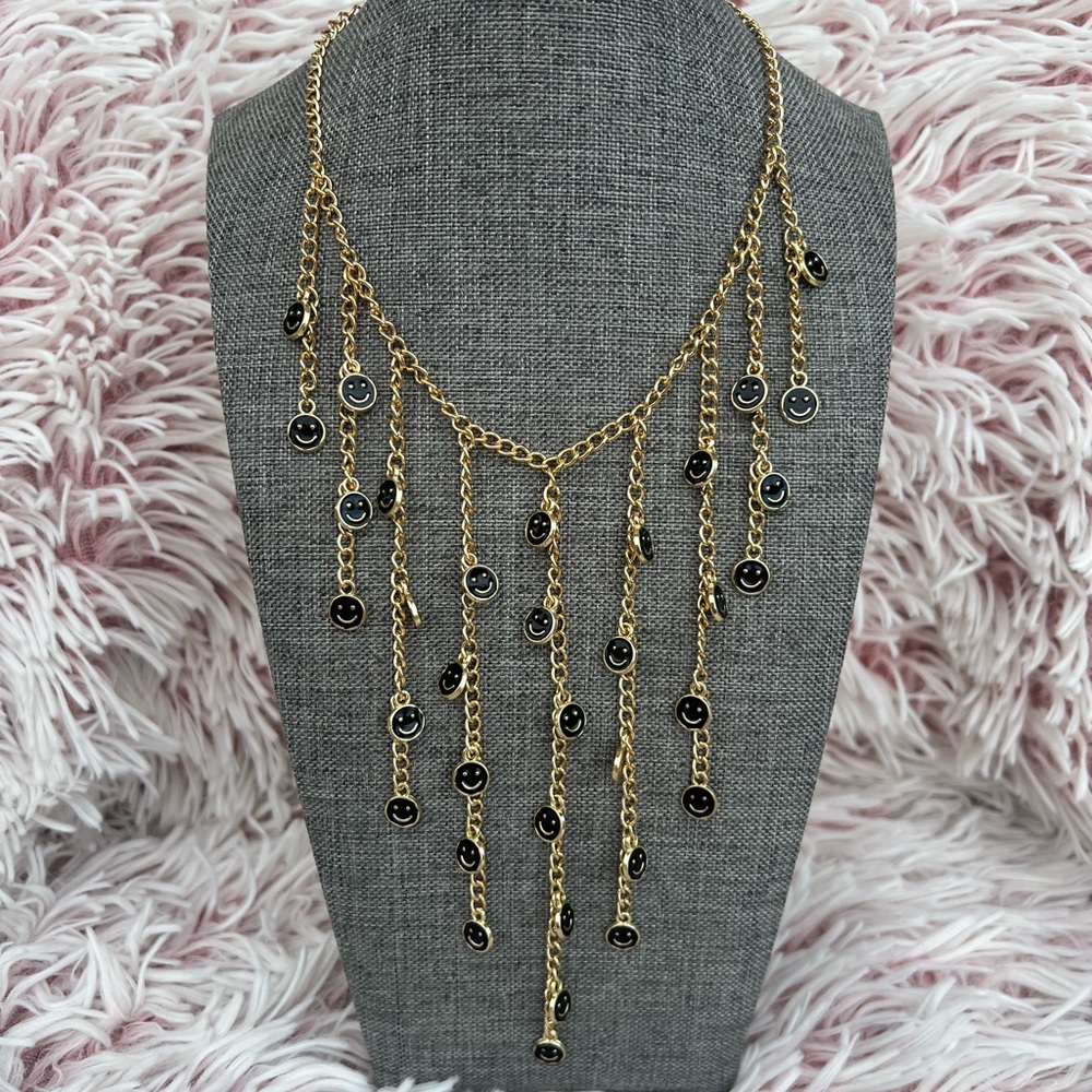 Black + Gold Smiley Chain Necklace